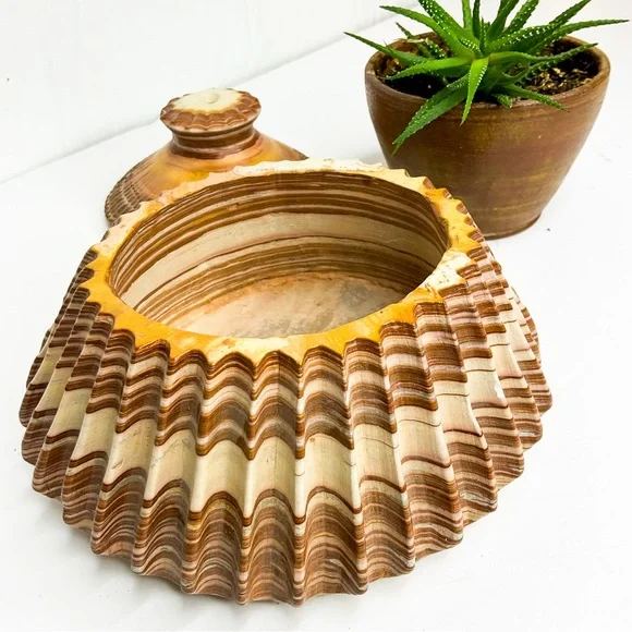 VINTAGE Shell-Inspired Stone Vase with Lid | Coastal Sculptural Décor - Picture 7 of 7